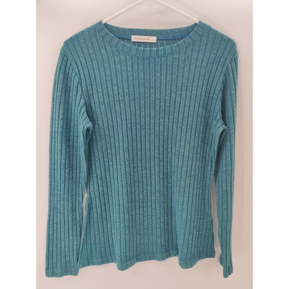 Fantaslook Sweaters - Fantaslook Teal Ribbed Knit‎ Long Sleeve Crew Neck Sweater Size S